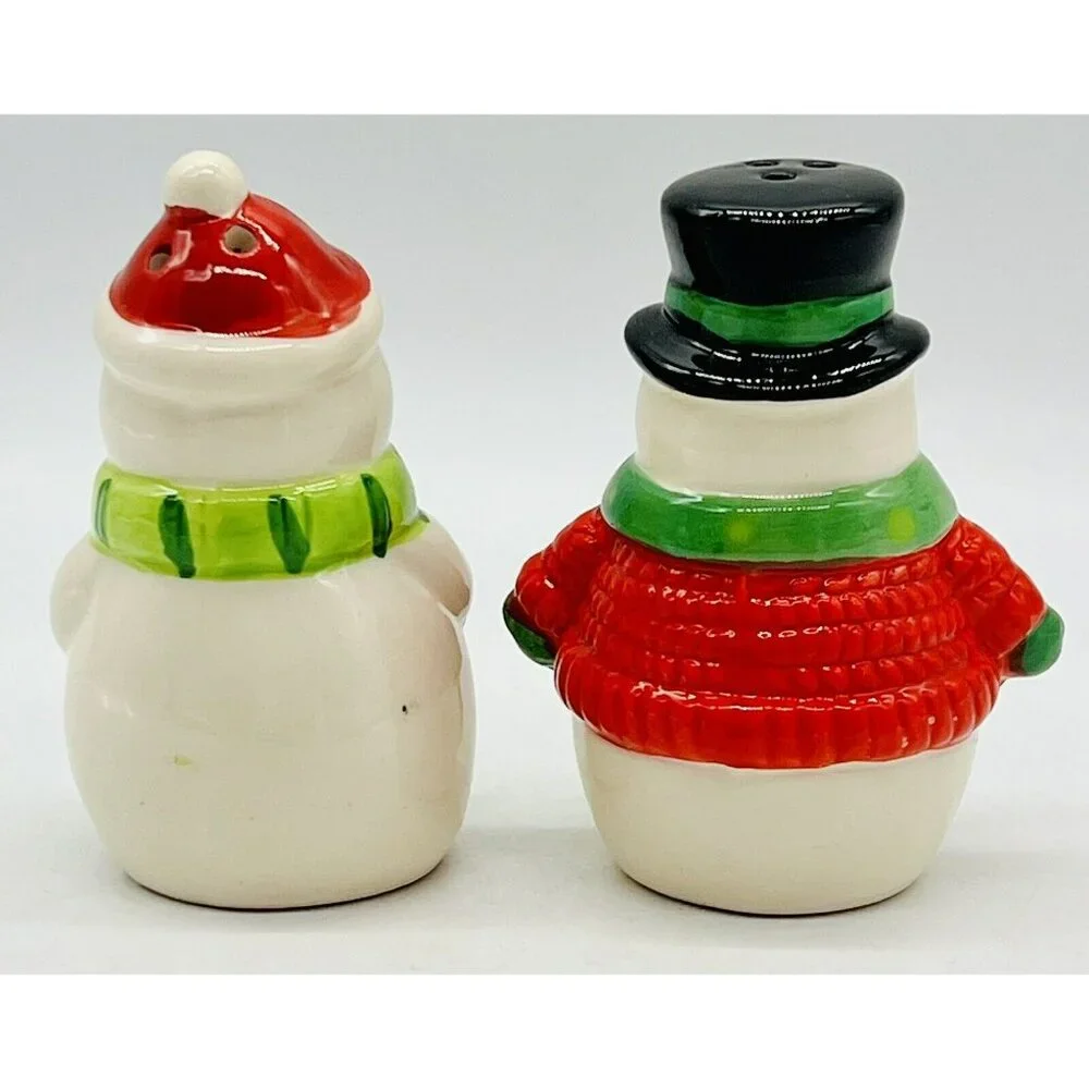 Celebrations By Mikasa Snowmen Salt Pepper Shakers Hand‎ Painted Ceramic Winter